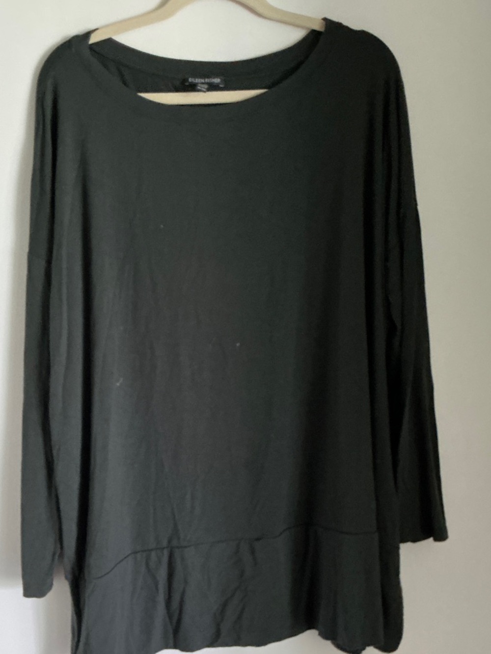 Eileen Fisher Black Oversized Long-Sleeve ballet neck Shirt Top,GUC
